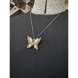 14K Gold Jade Butterfly Necklace